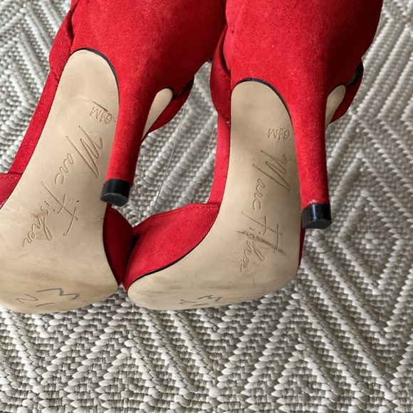 New red suede ankle wrapped pointed toes heels d’orsay party shoes Sz 6 1/2M - Picture 12 of 14